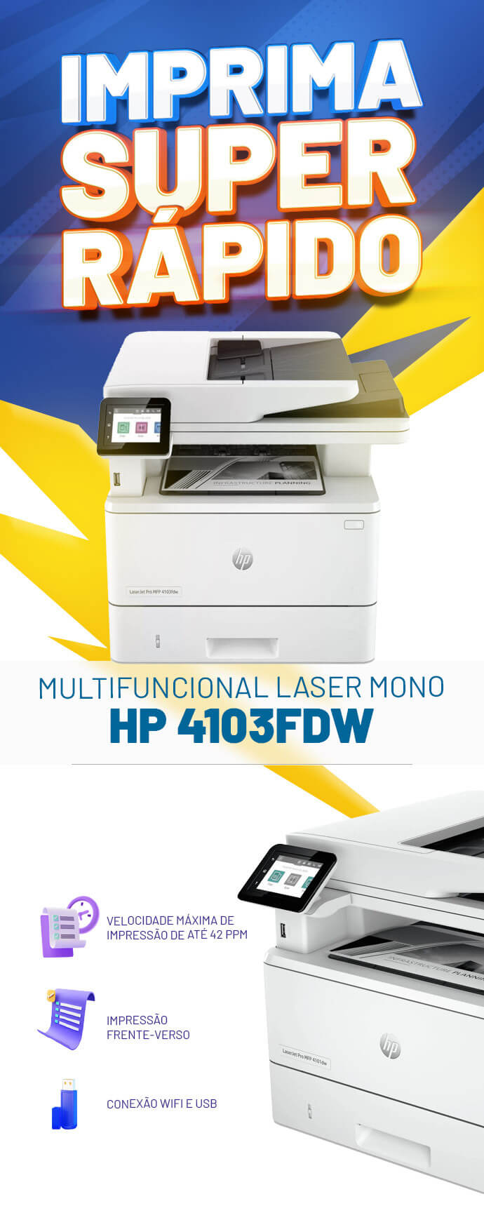 Impressora Multifuncional Hp Laserjet Pro MFP 4103FDW